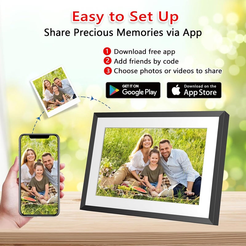 akimart 32GB 10.1 Inch WiFi Digital Picture Frame with 1280x800 HD IPS Touch Screen, Send Photo or Videos via App or Email,Support USB Drive/SD Card Extend Storage,Auto-Rotate,Wall Mountable - Image 4